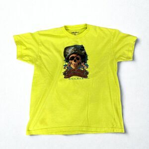 Alvin’s Island T-Shirt Boys L Neon Yellow Pirate Skull Graphic Tee Panama City